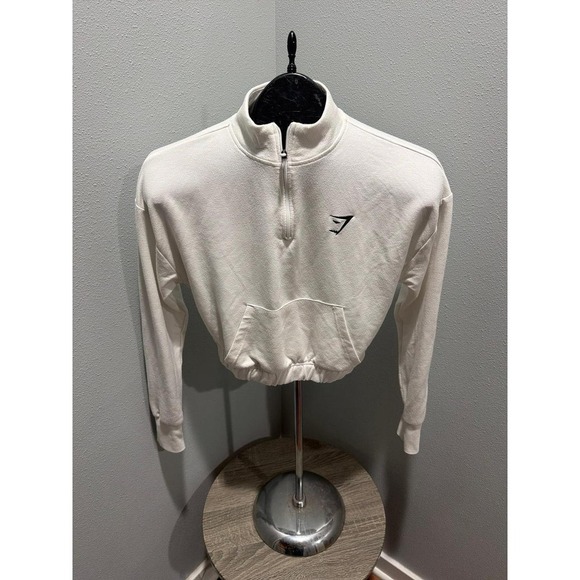Gymshark Tops - Gymshark XS White Crop Quarter Zip Pullover Long Sleeve Top